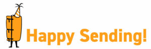 Happy Sending! The Pad Logo: it's Paddie, an orange crash pad being worn by someone, viewed from behind, with a birthday cone on the crash pad